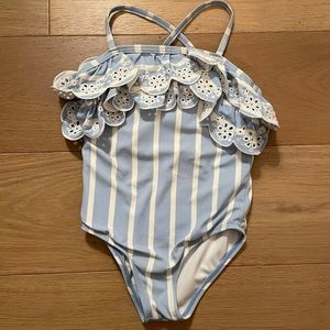 Janie and Jack Girls Blue Striped SwimSuit size 4
